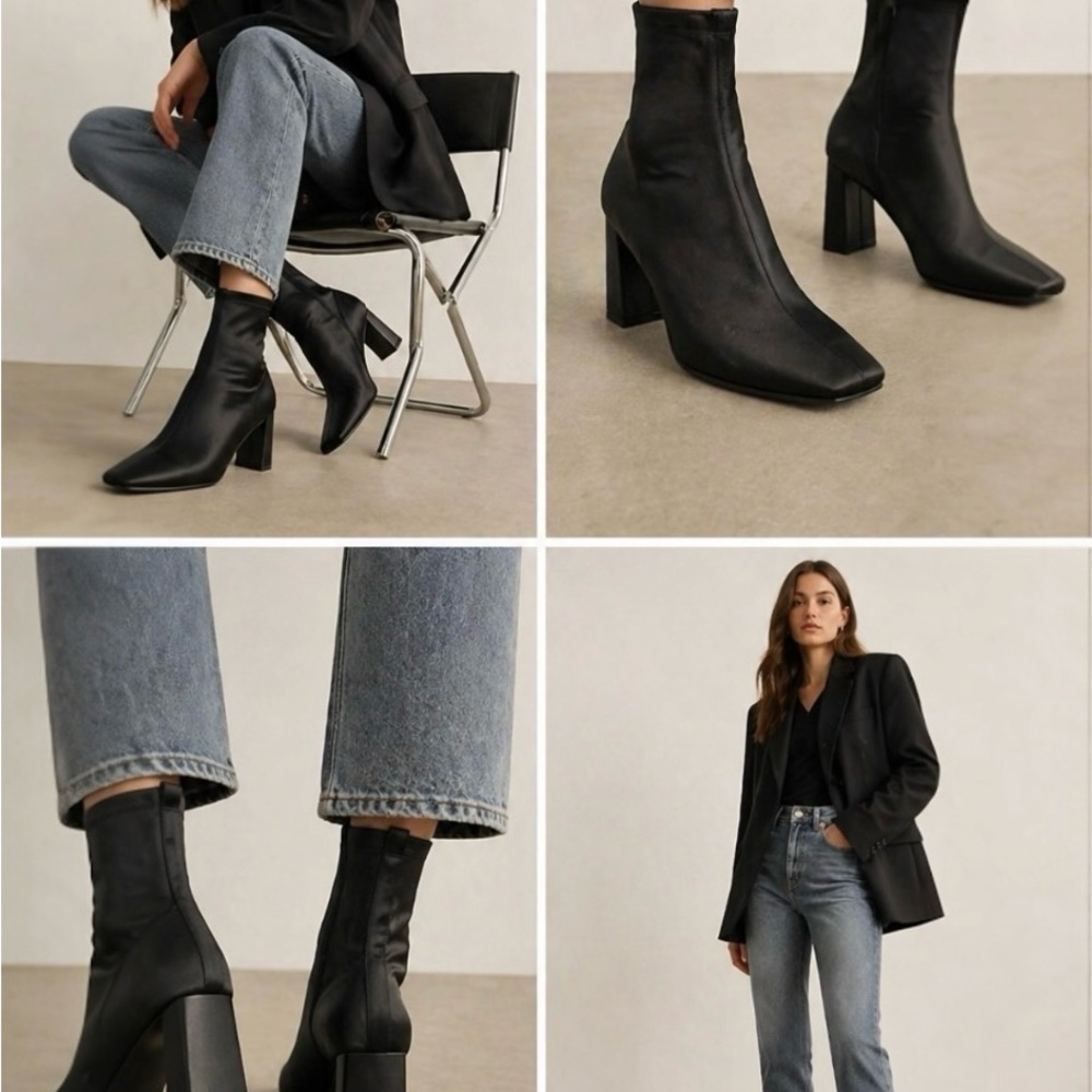 Shoe The Bear Arlo Stretch Satin Ankle Boots Sculptural Heel EU 41 US 10
